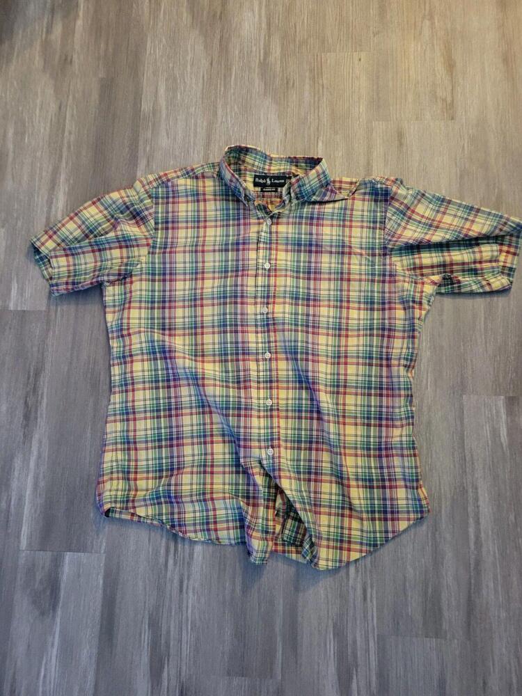 Polo Ralph Lauren Shirt Mens Large Yellow Plaid Classic Fit Short Sleeve India